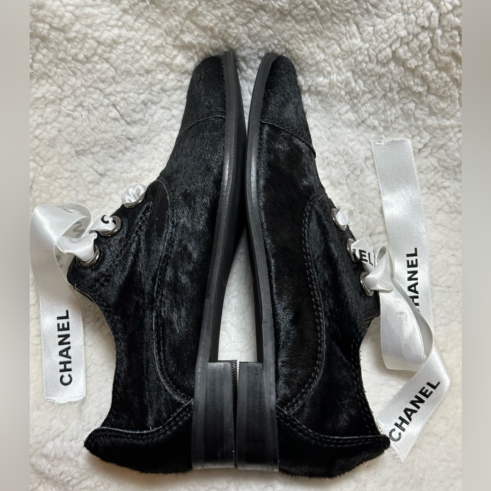 All Black Brand Cowman Lace Up Oxfords Shoes Sz39 w/Authenticate CHANEL Ribbons - Picture 7 of 9